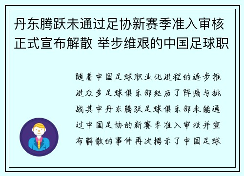 丹东腾跃未通过足协新赛季准入审核正式宣布解散 举步维艰的中国足球职业化困境再现 丹东腾跃未通过足协新赛季准入审核正式宣布解散 举步维艰的中国足球职业化困境再现