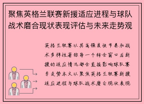 聚焦英格兰联赛新援适应进程与球队战术磨合现状表现评估与未来走势观察 聚焦英格兰联赛新援适应进程与球队战术磨合现状表现评估与未来走势观察